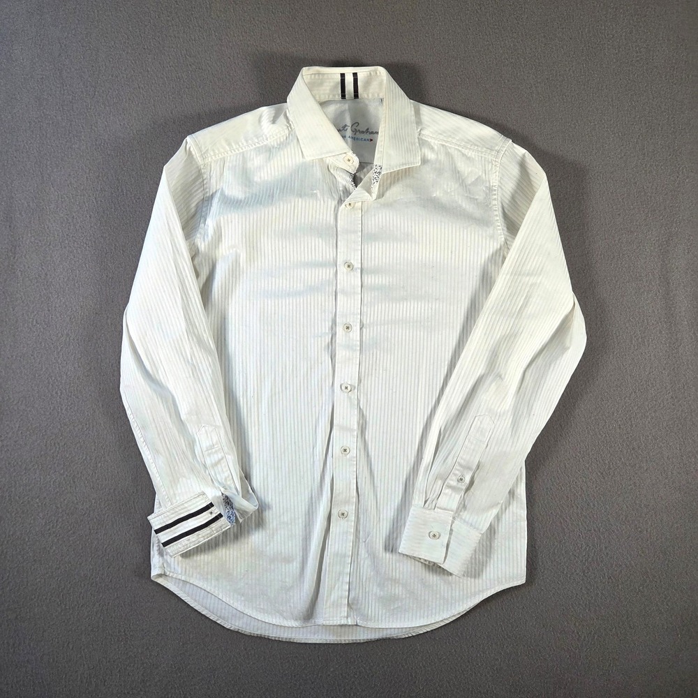 Robert Graham Shirt Mens Medium White Striped Modern Americana Long Sleeve